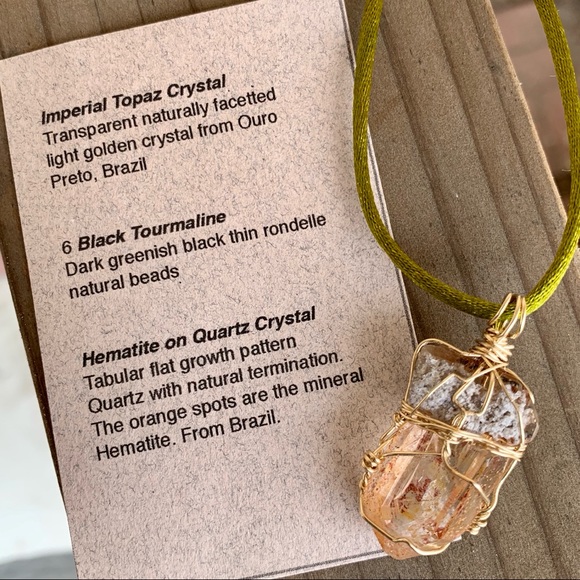 Topaz, Tourmaline & Hematite on Quartz Pendant - Picture 8 of 16